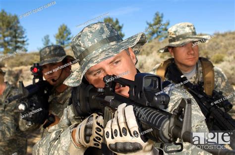 Soldiers Aiming Machine Guns Stock Photo Picture And Royalty Free