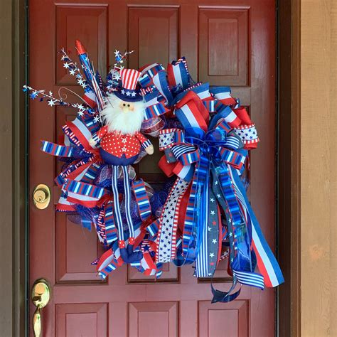 Patriotic Wreath 4th Of July Door Decor Independence Day Etsy