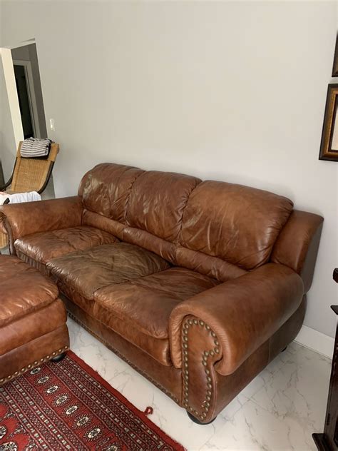 Very Comfy Rustic Distressed Leather Sofa With Ottoman NEGOTIABLE For