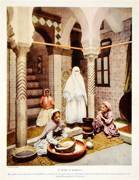 1924 print morocco north africa women harem interior cooking kus kus m period paper historic