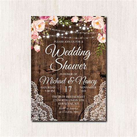Rustic Wedding Shower Invitation Bridal Shower Couples Etsy