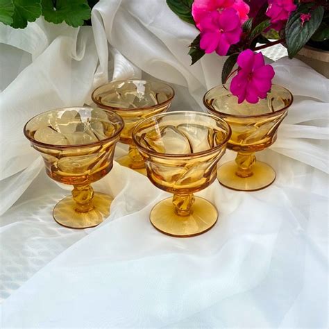 Dining Vintage Amber Sherbet Glasses Thick Glasses With Wavy Design On Body And Stem Poshmark