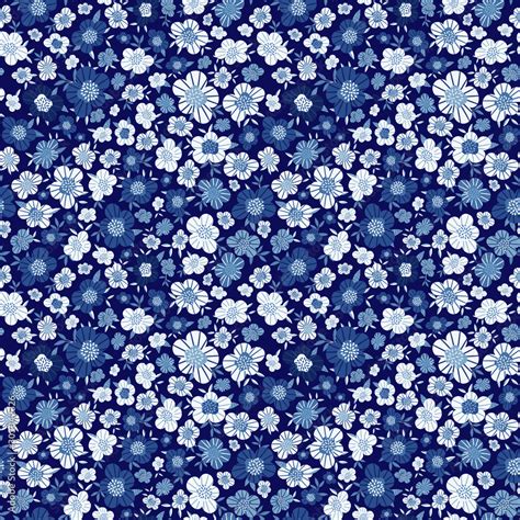 Seamless Floral Pattern With Small Blue Flowers Ditsy Print In Hand