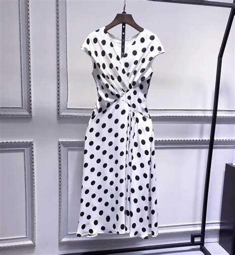 Women Black White Polka Dot Summer Dress Plus Size Ruched Waist Cap Sleeve V Neck Large Elegant