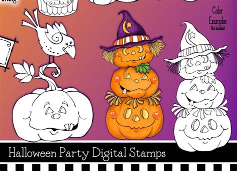 Halloween Digital Stamps Halloween Digi Stamp Pumpkin Digi Etsy