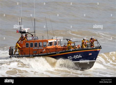 Rnli Lifeboat Serving At Cromer Norfolk Rough Seas Action Shot