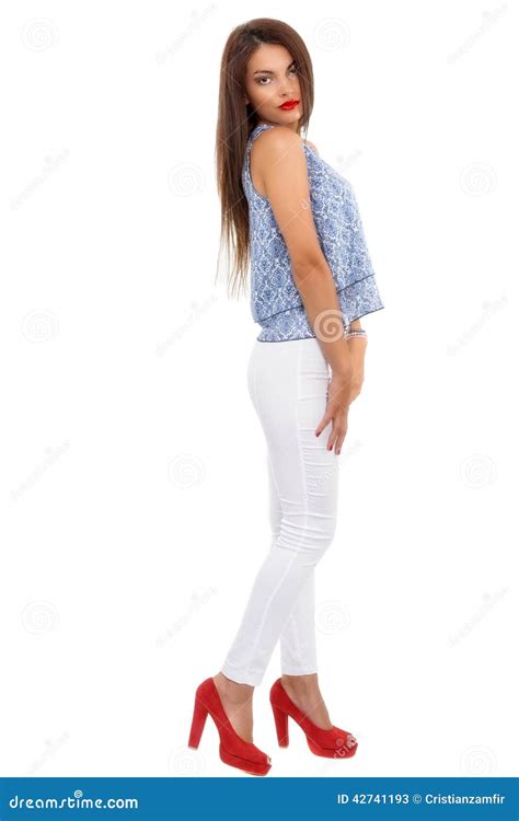 Beautiful Brunette Stylish Woman Isolated On White Backg Stock Image