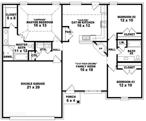 Check out our collection of 3 bedroom 2 bath house plans which includes big and small home designs with modern open floor plans, garage, pictures, and more. #653788 - One-story 3 bedroom, 2 bath french traditional ...