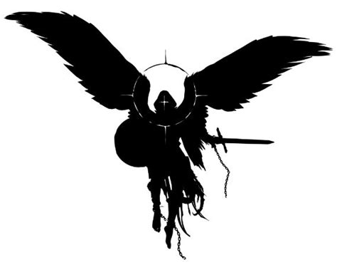The Silhouette Of A Warrior Angel With A Sword And Shield Floating In