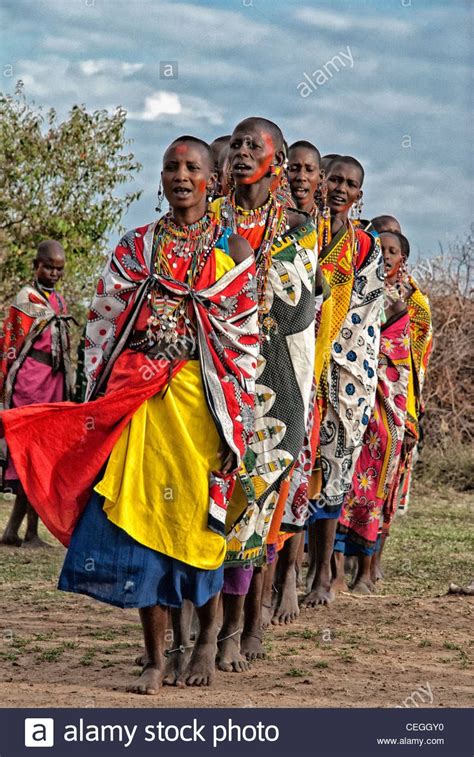 Stock Photo Masai Women In A Line Singing And Doing A Welcome Dance