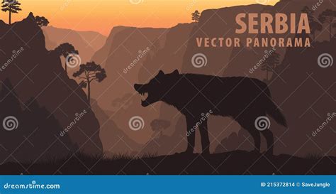 Vector Panorama Of Serbia With Gray Wolf In Lazar S Canyon Stock Vector