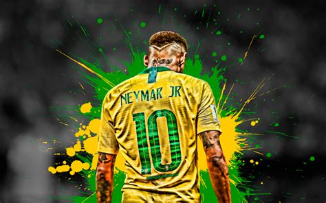 Download Wallpapers 4k Neymar Back View Green And Yellow Blots