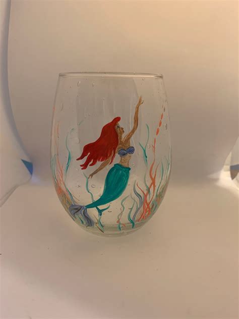 Little Mermaid Cup Mermaid Wine Glass Ariel Wine Glass Hand Etsy