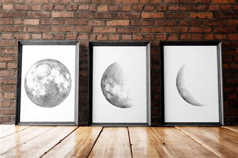 Moon Phases Print Set Set Of Prints Moon Phases Wall Art Etsy