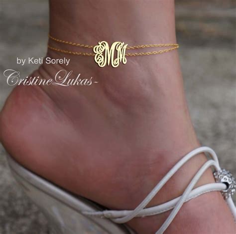 Monogram Anklet With Double Chain Swirly Monogram Initials Charm Order