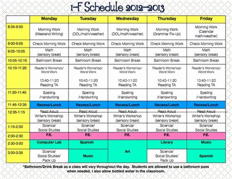 Teacher Daily Schedule Template Free Classroom Schedule Daily