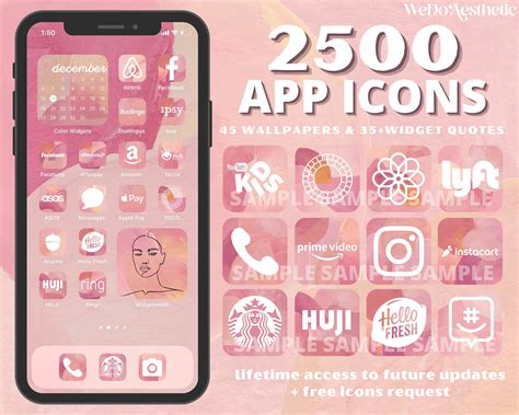 Ios14 App Icons Pink Pastel Aesthetic Icons Bundle Ios14 Etsy
