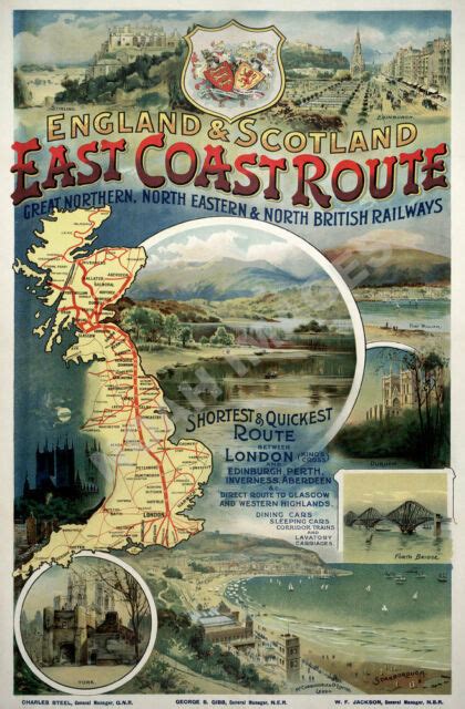 East Coast Route Vintage Railways Train Travel Poster Repro 16x24 Ebay
