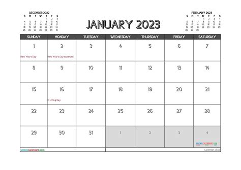 January 2023 Calendar With Holidays Free Printable Get Calendar 2023