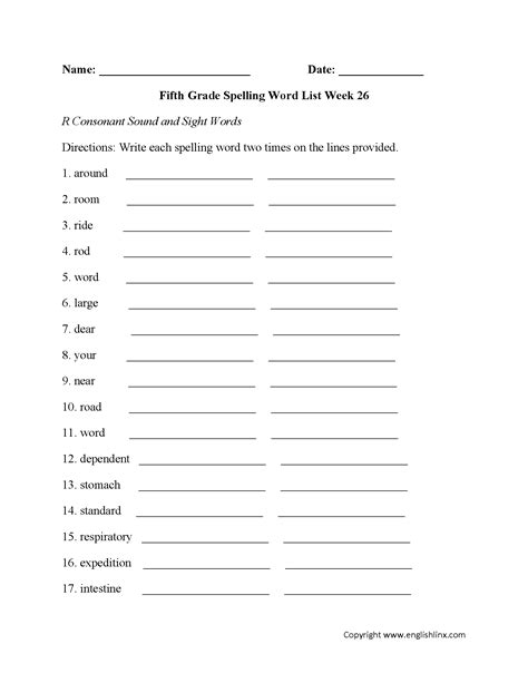 Maybe you would like to learn more about one of these? Week 26 R Consonant and Sight Words Fifth Grade Spelling ...