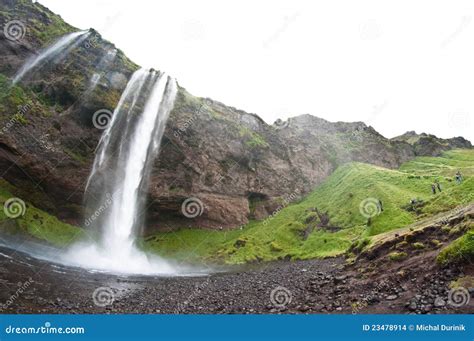 Berühmter Seljalandsfoss Wasserfall Island Stockfoto Bild Von Szenisch Dusche 23478914
