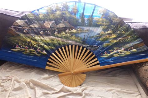 Vintage Japanese Wall Fan Vintage Hand Painted Asian Wall Fall 60 By