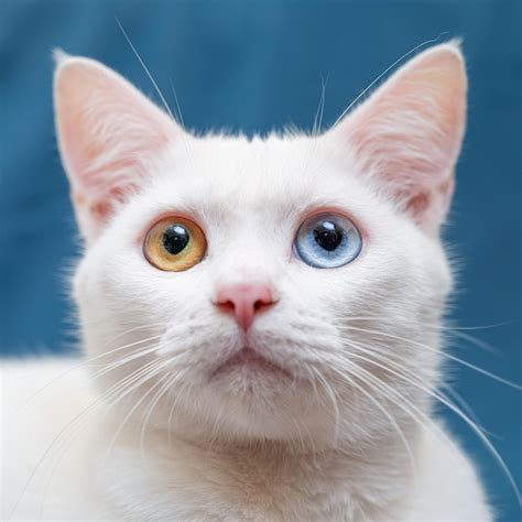 Premium Photo Portrait Of A Cute White Cat With Heterochromia Iridis