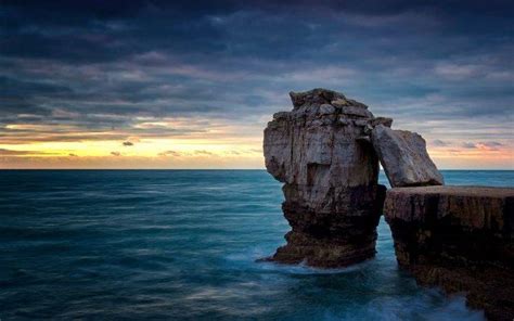 Nature Landscape Sea Sunset Rock Island Clouds