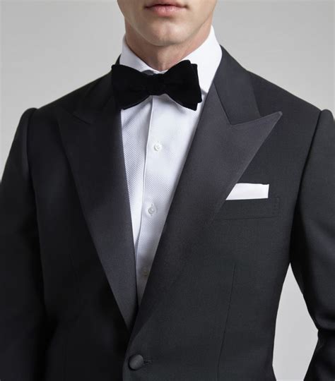 Black Mohair Single Breasted Peak Lapel Evening Suit Huntsman