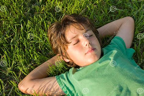 Kid Dreaming On Grass Stock Image Image Of Human Greeen 21305713