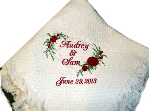 Personalized Wedding Throw Blanket Heart And Roses Monogram T