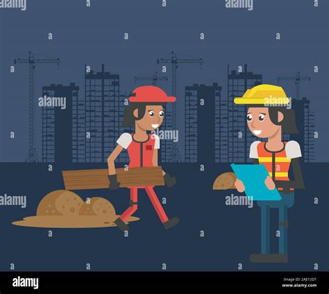 Men Builders Working Under Construction Scene Stock Vector Image And Art