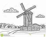 Vector Mill Wind Adults Coloring Illustration Pattern Drawn Windmill sketch template