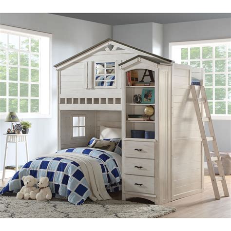 Acme Furniture Tree House Vintage Farmhouse Twin Playhouse Loft Bed