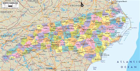 Detailed Political Map of North Carolina - Ezilon Maps