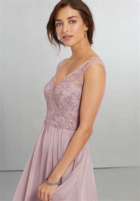M and d, llc : Chiffon Bridesmaids Dress with Intricately Embroidered and ...