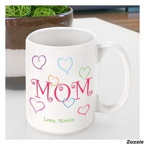 Mom Colorful Hearts 15 Oz Ceramic Coffee Mug Personalized Mothers