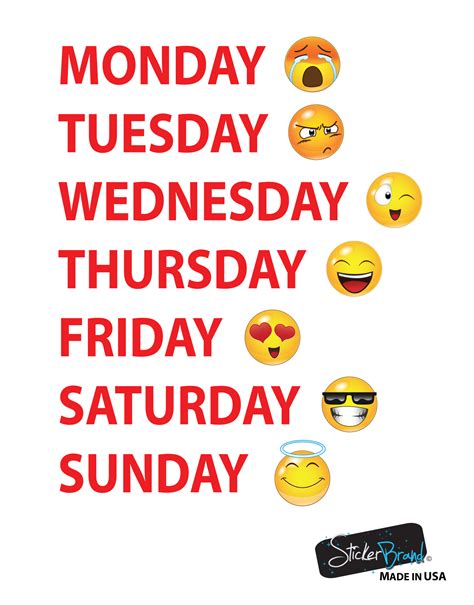 Days Of The Week Emojis Calendar Wall Decal Sticker 6071 Monday Thru