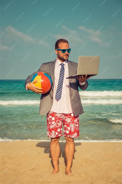Premium Photo Portrait Of Funny Businessman On The Beach Man Having