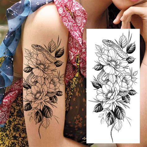 9 Sheets Fanrui Realistic Sexy Snake Flower Temporary Tattoos For Women