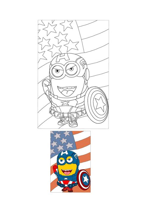 Minion Captain America With Flag Coloring Page Markers Drawing Ideas