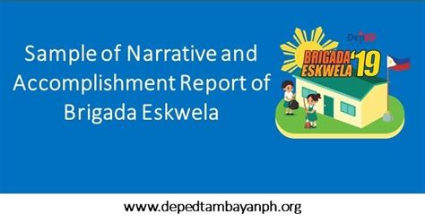Sample Of Narrative And Accomplishment Report Of Brigada Eskwela 2019