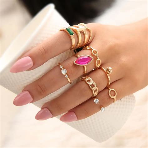 10pcs Women Fashion Jewelry Faux Rhinestone Knuckle Stacking Rings Band