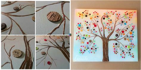 Diy Vibrant Button Tree Wall Art On Canvas Diy 4 Ever