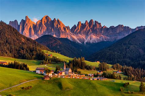 Santa Maddalena Village With Magical Dolomites Mountains In Background