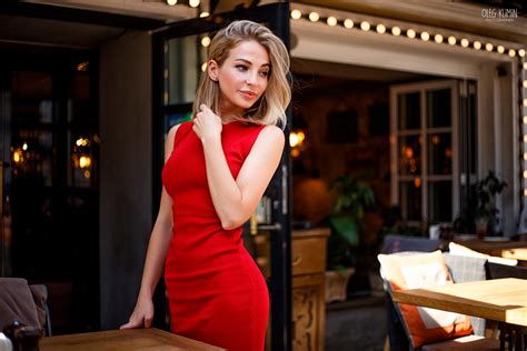 Wallpaper Women Blonde Red Dress Portrait Oleg Klimin X Motta Hd