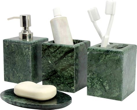 Kleo Bathroom Accessory Set Natural Green Stone Bath Accessories