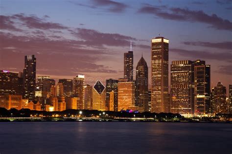 Chicago Skyline Panorama At Dusk Stock Image Image Of Panoramic Blue