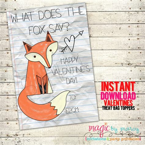 Instant Download Diy Valentines Printable What Does The Fox
