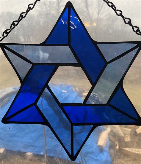 Star Of David Stained Glass Suncatcher Etsy Stained Glass Window
